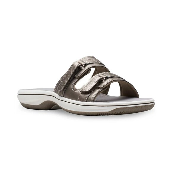 Clarks Women's Cloudsteppers Breeze Piper Comfort Slides Pewter Size 9M - Picture 1 of 6